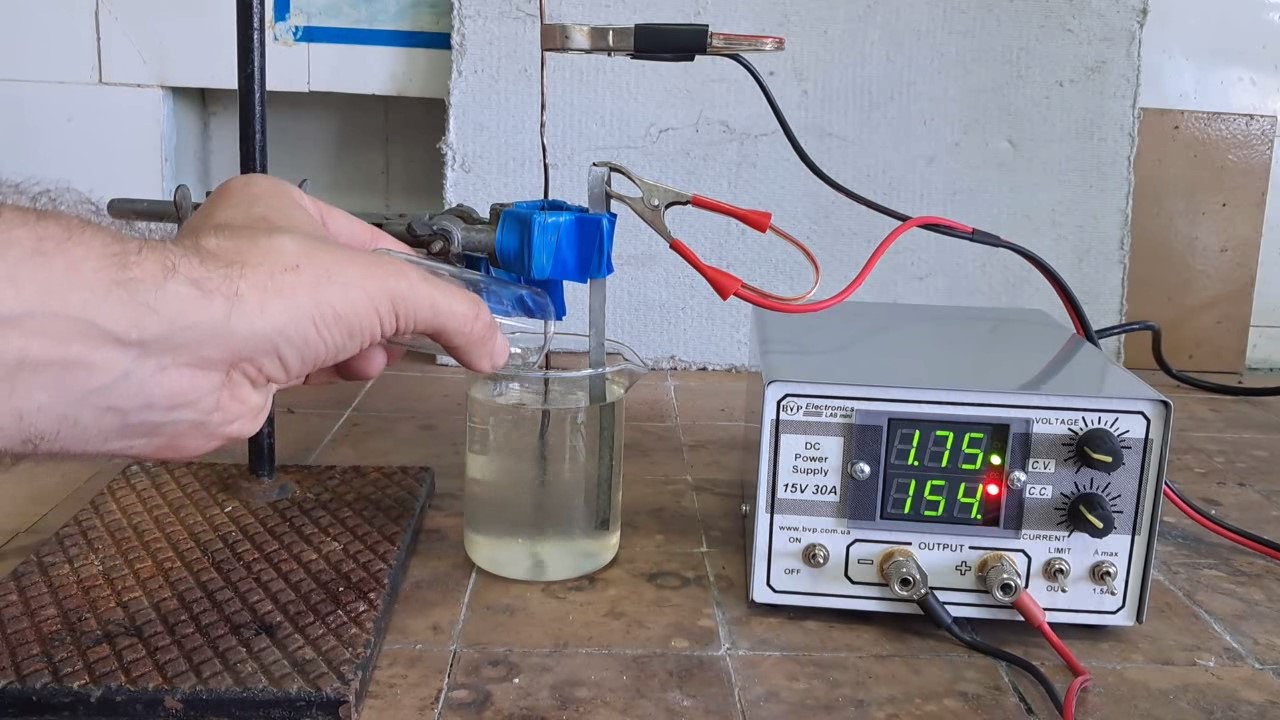 Electrolysis of hydrochloric acid (test of power supply unit)